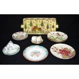A Royal Doulton ceramic tray together with cups, saucers, Wedgwood, Staffordshire largest 46cm. (Qty