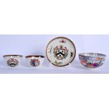 TWO 18TH CENTURY CHINESE EXPORT ARMORIAL TEABOWLS Qianlong, together with two others. Largest 11 cm