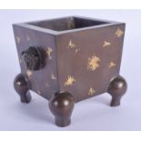 A CHINESE GOLD SPLASH BRONZE CENSER 20th Century. 8 cm square.