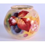 Royal Worcester spirally moulded globular vase painted with autumnal leaves and berries by K. Blake