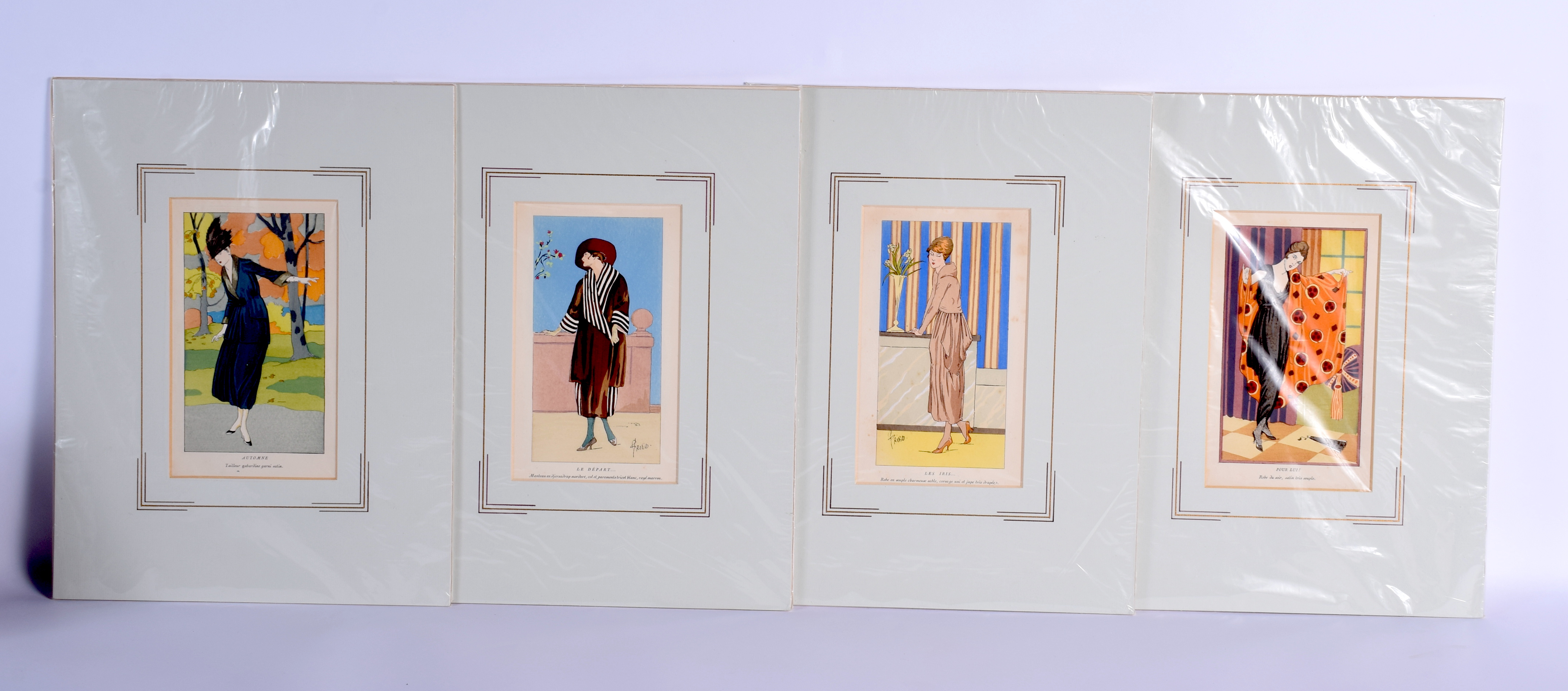 FOUR VINTAGE FASHION PRINTS. Image 19 cm x 12 cm. (4)