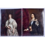A LARGE PAIR OF 19TH CENTURY GERMAN KPM PORCELAIN PLAQUES painted with 17th century royalty. 28 cm x