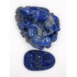 A carved Lapis Lazuli bolder in the form of a rat and a small pendant 8 x 6.5 cm.