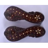 A PAIR OF 19TH CENTURY TURKISH OTTOMAN IVORY INLAID BATH SHOES. 24 cm long.