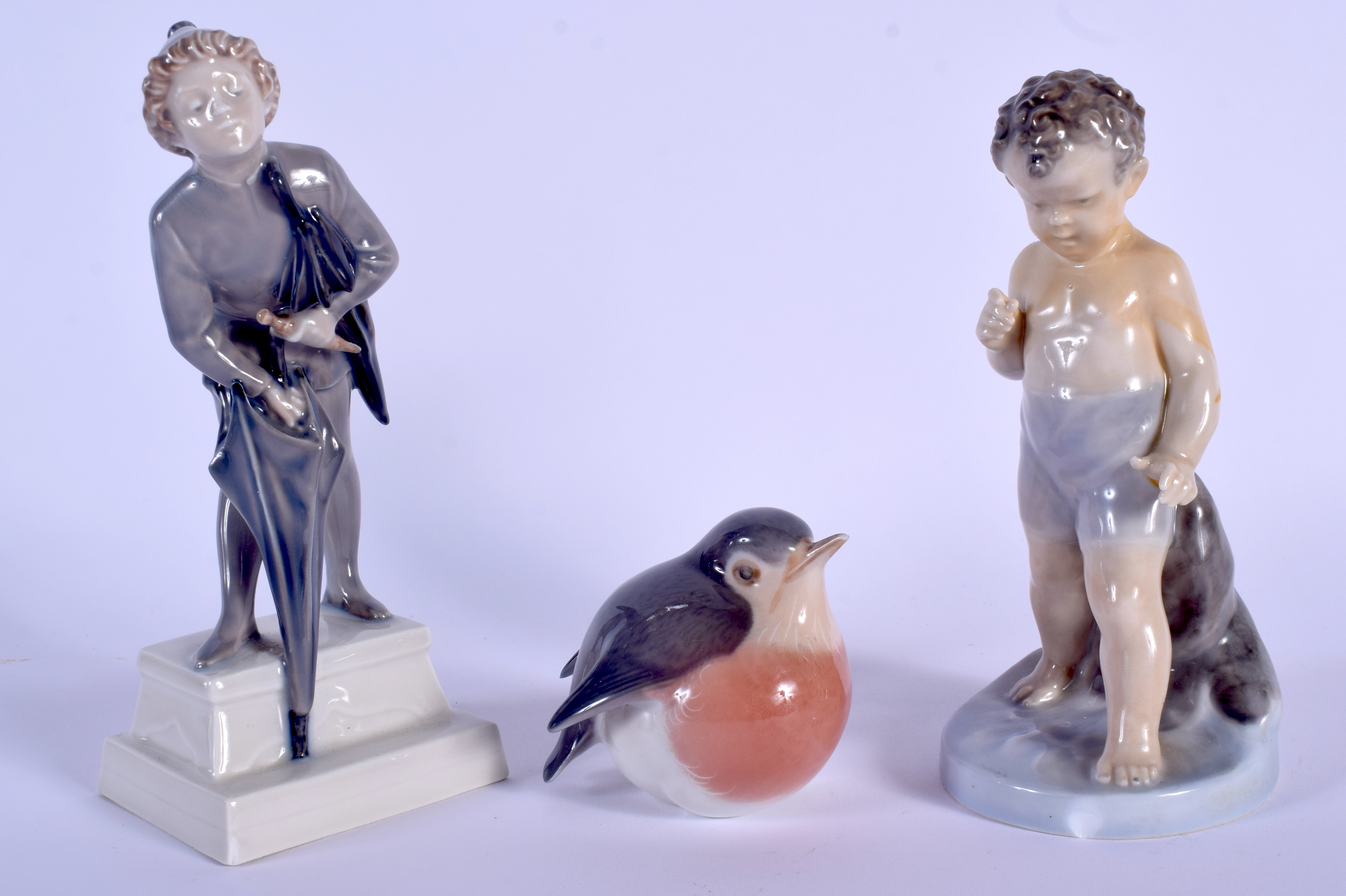 THREE ROYAL COPENHAGEN PORCELAIN FIGURES. Largest 19 cm high. (3)