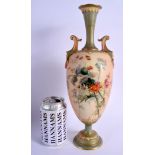 A ROYAL WORCESTER LARGE TWO HANDLED VASE painted with Thistles probably by Edward Raby shape 1935, d