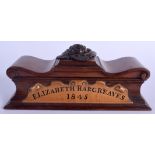 A RARE 19TH CENTURY ELIZABETH HARGREAVES 1845 RECTANGULAR BOX with floral finial. 22 cm wide.
