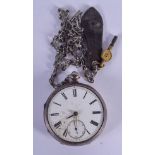 A LARGE ANTIQUE SILVER POCKET WATCH. 5 cm diameter.