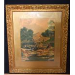 Framed watercolour by E H Thompson of a mill 44 x 34cm