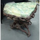 A LARGE 19TH CENTURY CHINESE CARVED FLUORITE ROOT WOOD TABLE Qing. 48 cm x 66 cm x 57 cm.