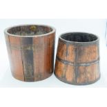 A 19th century metal banded oak barrel together with another largest 23 x 25.5cm.