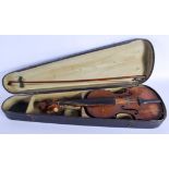 A TWO PIECE BACK VIOLIN bearing label to interior John Young Aberdeen. 57 cm long. (2)