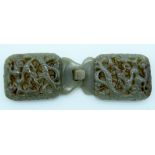 A Chinese Jade belt buckle 14.5 x 4.5cm.