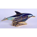 Royal Crown Derby paperweight Bottle Nose Dolphin. 19cm wide.