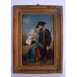 European School (19th Century) Oil on canvas, Farmer and wife. Image 30 cm x 18 cm.