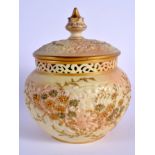 Graingers Worcester large blush ivory pot pourri vase and two covers the body with raised moulding,