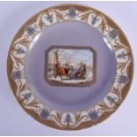 A 19TH CENTURY MEISSEN PORCELAIN CABINET PLATE painted with figures within a snowy landscape. 22 cm