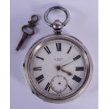 AN ANTIQUE SILVER STONE OF LEEDS POCKET WATCH. 5.5 cm diameter.