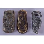 THREE NOVELTY VESTA CASES. Largest 7 cm x 3 cm. (3)