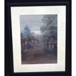 A Framed watercolour of a village scene 31x23 cm.