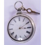 AN ANTIQUE SILVER POCKET WATCH. 5.25 cm diameter.