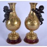Auguste Moreau (1834-1917) Gilt bronze, Vases with putti. 22 cm high.