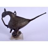 AN EARLY MIDDLE EASTERN PERSIAN KHORASAN BRONZE FIGURE OF A BIRD probably 12th/13th Century. 17 cm x
