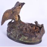 A RARE 19TH CENTURY PAINTED CAST IRON TIPPING BIRD MONEY BOX. 20 cm x 17 cm.