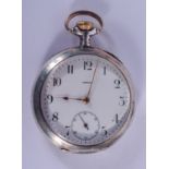 AN OMEGA SILVER POCKET WATCH. 5 cm diameter.