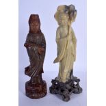 TWO EARLY 20TH CENTURY CHINESE CARVED SOAPSTONE FIGURES Late Qing. Largest 26 cm high. (2)