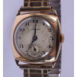 A 9CT GOLD ELKINGTON WATCH with yellow metal strap. 2.25 cm square.