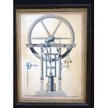 Framed coloured lithograph by William Laidlaw Drawing of a pump 71 x 52 cm