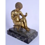 A LOVELY 19TH CENTURY CONTINENTAL GRAND TOUR GILT BRONZE FIGURE modelled upon a veined marble plinth