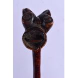 A 19TH CENTURY CONTINENTAL CARVED ANIMAL HEAD WALKING CANE. 90 cm long.