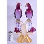 A LARGE 1950S VENETIAN ITALIAN PUCE AND GOLD MURANO GLASS SCULPTURE modelled as opposing birds. 46 c