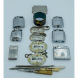 Collection of Lighters, button hole threaders and decanter labels Qty.