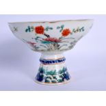 A 19TH CENTURY CHINESE FAMILLE ROSE PORCELAIN TAZZA Guangxu, painted with flowers. 10 cm x 13 cm.
