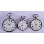 THREE ANTIQUE SILVER POCKET WATCHES. Largest 5 cm diameter. (3)