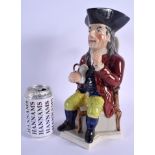 A LARGE 19TH CENTURY CONTINENTAL POTTERY CHARACTER TONY JUG modelled taking snuff. 31 cm high.