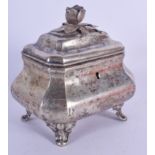 A 19TH CENTURY CONTINENTAL SILVER TEA CADDY with floral finial. 454 grams. 15 cm x 15 cm.