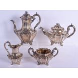 A VICTORIAN FOUR PIECE SILVER TEASET. 2786 grams. Largest 26 cm high. (4)