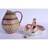 A RETRO ITALIAN PORCELAIN FIGURE OF A LADY modelled wearing a crinoline dress, together with a retro