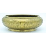 A 19th C Chinese bronze censer with Xuan De decorated with figures in landscape 21 x 7cm