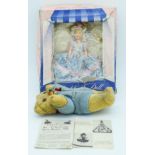 A Vintage teddy and a boxed Marcie Doll 23cm. (2)