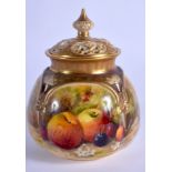 A ROYAL WORCESTER VASE AND COVER painted with fruit by Ricketts, signed, shape 176 H, date code for