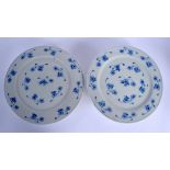 A PAIR OF LATE 19TH CENTURY JAPANESE MEIJI PERIOD BLUE AND WHITE TAZZA painted with floral sprays. 2