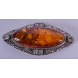 A VINTAGE GOLD DIAMOND AND AMBER BROOCH C1940. 17 grams. 6 cm x 3 cm.