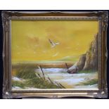 G Whitman framed Oil on Canvas coastal scene 39 x 49cm .