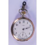 A SILVER POCKET WATCH. 5 cm diameter.