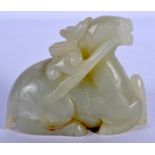 A LARGE EARLY 20TH CENTURY CHINESE CARVED JADE FIGURE OF A DEER Late Qing/Republic. 8.5 cm x 7 cm.
